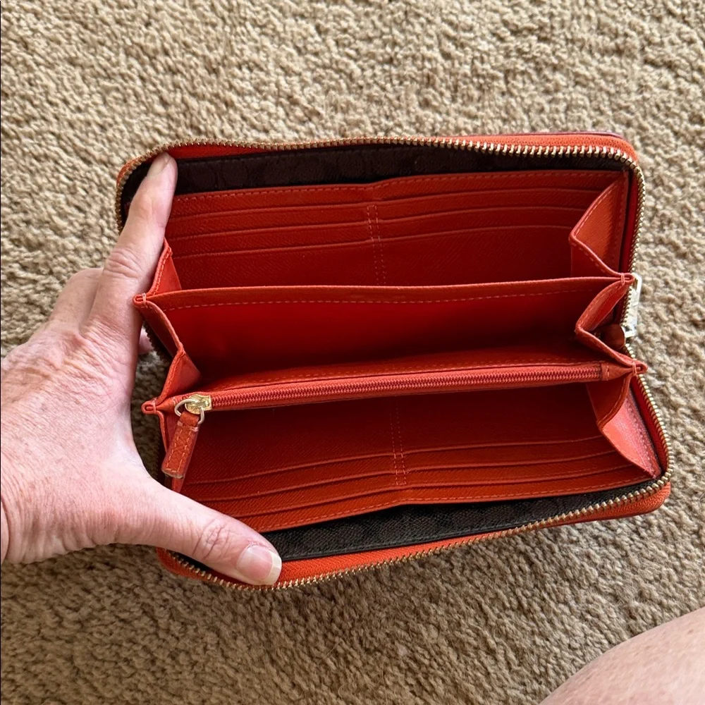 Coach Orange Zip-Around Leather Wallet - Picture 3 of 7